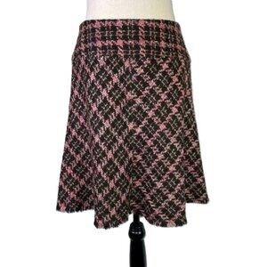 INC Pink and Brown Tweed A Line Skirt Textured Plaid Classic Style Size 8P